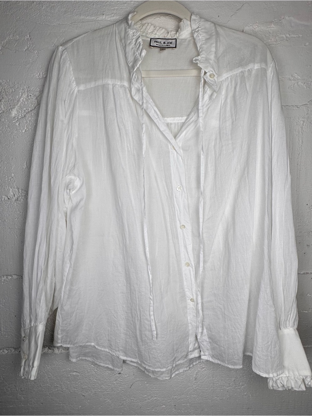 Paul & Joe White Ruffled Cotton Button-Down Blouse Made in France Peasant Large